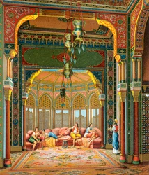 Interior of Turkish Building, Illustration from Complete Costume History by Auguste Racinet