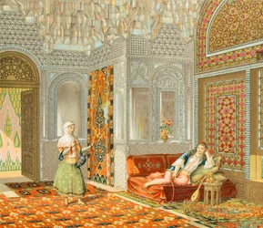 Interior of a Persian Room, Illustration from Complete Costume History by Auguste Racinet
