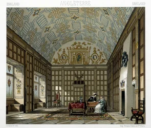 Interior of a Stately House in England in the 17th Century. Illustration in 