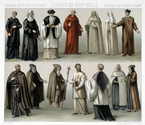 Monastic costumes in Europe from the 15th to the 18th centuries. Illustration in 