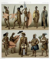 Traditional Cafrerie Costume (Meridional Part of Africa). Illustration in 