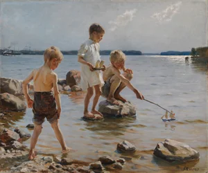 Boys Playing on the Shore