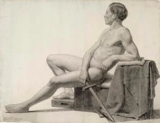 Seated Male Model Holding a Sword, Academy Study
