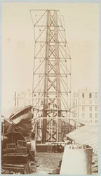 Scaffolding for the Assemblage of the Statue of Liberty, the Head Shown at Left, Paris