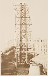 Scaffolding for the Assemblage of the Statue of Liberty, the Head Shown at Left, Paris