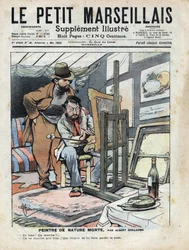A Painter in an Attic Painting Still Lifes - Illustration by Albert Guillaume from 