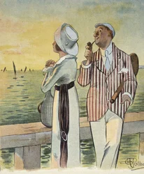 Flirt at dusk - drawing by Albert Guillaume (1873-1942), in Le Rire, August 1912