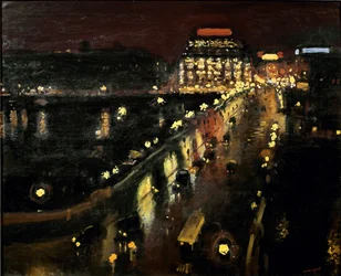 The Pont Neuf in Paris by night The Samaritaine illuminated in the background