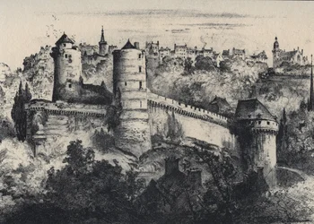 Chateau de Fougeres - Castle Fort in the Department of Ille-et-Vilaine. Old France - Brittany - Text, Drawings and Lithographs, by Albert Robida (undated end 19th century)