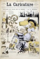 Editing with Woman Drinking a Beer Mug by Robida - Cover in La Caricature of 4/9/1880
