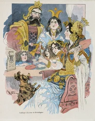 Gulliver at the Brobdignac Court - in Gulliver Voyages by Swift, illustrated by Robida