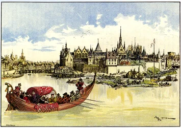 King Henri III in a Boat Laying the First Stone of the Pont Neuf Over the Seine in Paris, May 31