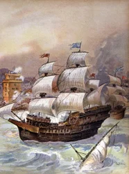 The fleet of Jean Ango blocks the Tagus and threatens Lisbon