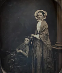 A Woman in Bonnet and Shawl, with her Seated Son