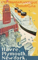 Poster Advertising the Le Havre-Plymouth-New York Route by the Shipping Company Companie Generale Transatlantique, Known as the 