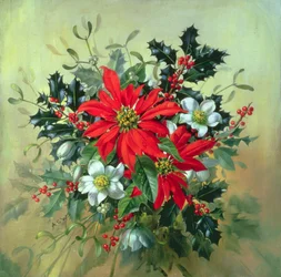 AB130 A Christmas Arrangement with Holly, Mistletoe and Other Winter Flowers