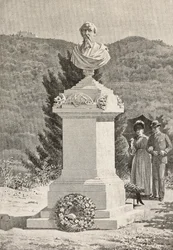 Monument to Paolo Giacometti in Staglieno cemetery, Genoa, Italy, engraving from drawing by Alberto della Valle, from L