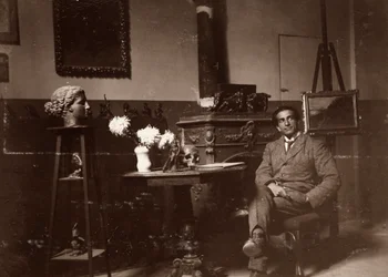 The sculptor Mario Pelagatti in his studio, Florence, 20/11/1920