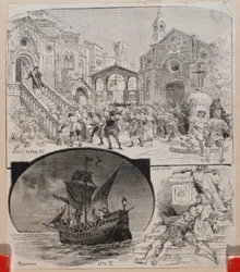 Illustrations of Cristoforo Colombo, opera by Alberto Franchetti, circa 1892