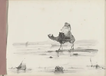 Man Riding a Camel Along a Coast