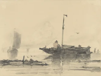 Two Men in a Boat on Calm Water