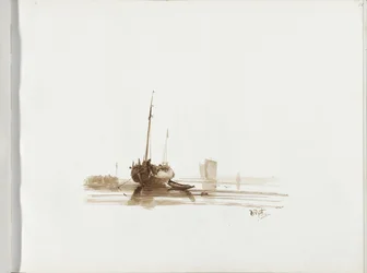 Sailing Ship Anchored off a Coast