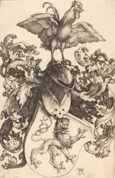 Coat of Arms with a Lion and a Cock