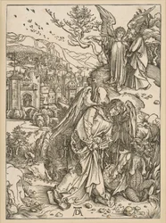 The angel casts the dragon into the abyss and seals him in (Apocalypse)