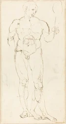 Male Nude Holding a Mirror
