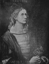 Portrait of the artist holding a thistle