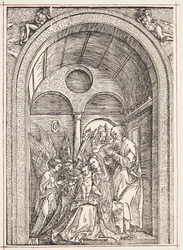 The Holy Family with Two Angels in a Vaulted Hall