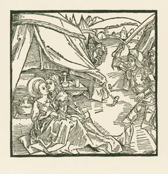 A knight of the Israelite army kills another knight whom he finds with a heathen paramour