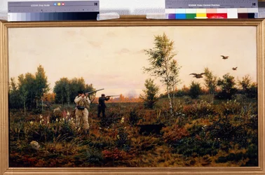 Blackcock Shooting. Hunting scene. Painting by Alexei Danilovich Kivshenko (1851-1895)