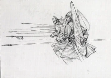 Charge of Norman warriors of the infantry at the Battle of Hastings in 1066