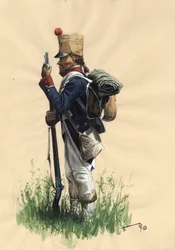 First Empire: French infantryman soldier of the great Napoleonic army in country dress