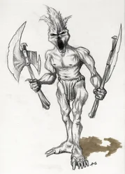 Legendary monster for Fantasy Illustration: troll warrior with axes