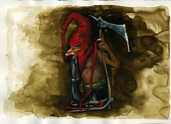 Representation of a Red Cap, legendary malevolent creature of the Goblin family from British folklore