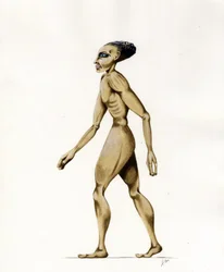 Science fiction illustration: an alien from the planet Mars to the conquest of space