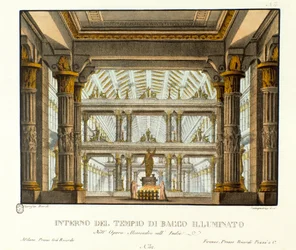 View of the interior of the temple of Bacchus illuminates Scenography for the representation of the opera 
