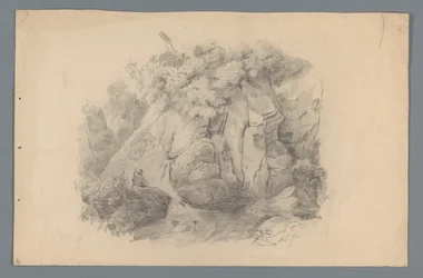 Landscape with Man Sitting by a Waterfall