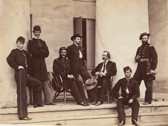 Brigadier General Gustavus A. DeRussy and Staff on Steps of Arlington House, Arlington...