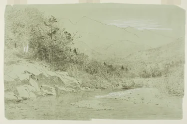 River Stream with Mountains in the Distance