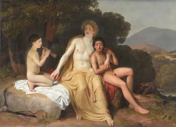 Apollo, Hyacinthus and Cyparissus making music and singing