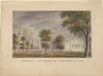 New Haven CT. Yale College and State House in 1830