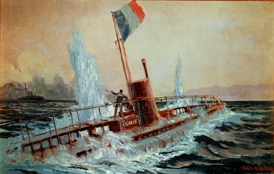 An Austrian battleship sinks the French submarine Curie