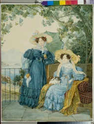 Portraits of Countess Ekaterina Artemievna Vorontsov and Princess Elena Mikhailovna Golitsyne - Watercolour on Paper by Alexander Pavlovich Briullov