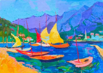 Vibrant Harbor Sailboats