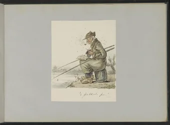 Man Fishing, Knitting, Smoking, and Reading by a Waterside