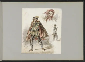 Man in Historical Costume, a Woman with Headscarf, and a Soldier
