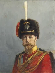 Portrait of Emperor Nicholas II (1868-1918) by Makovsky, Alexander Vladimirovich